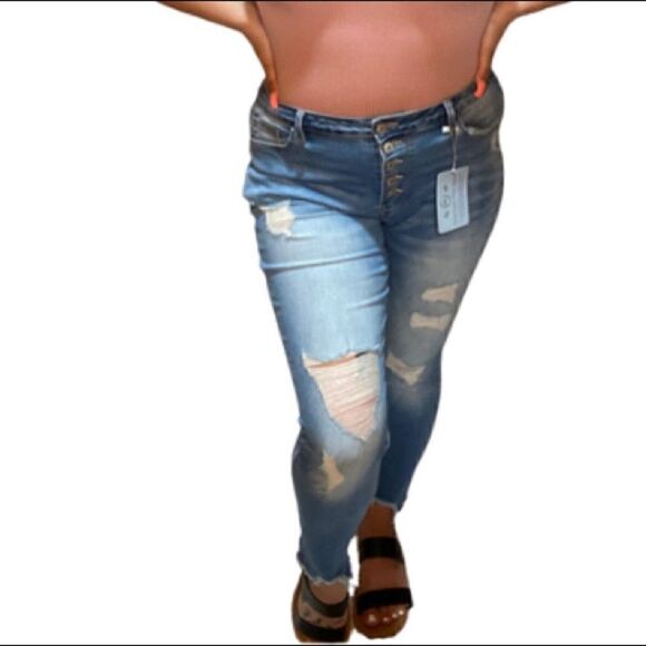 102. High Waist, Distressed, button fly jeans - Picture 3 of 3